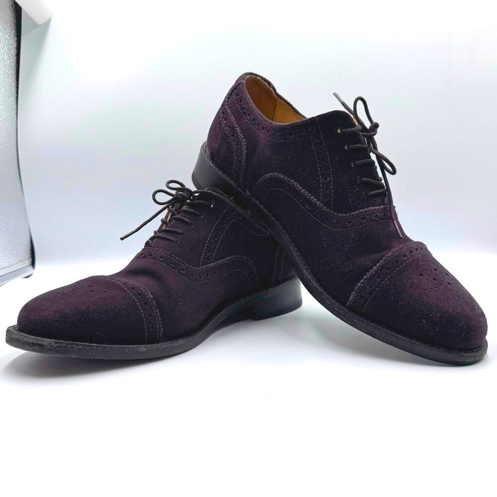 Samuel Windsor Brown Suede Oxford Dress Shoes Mens US 9.5 Brogue Cap Toe Lace Up